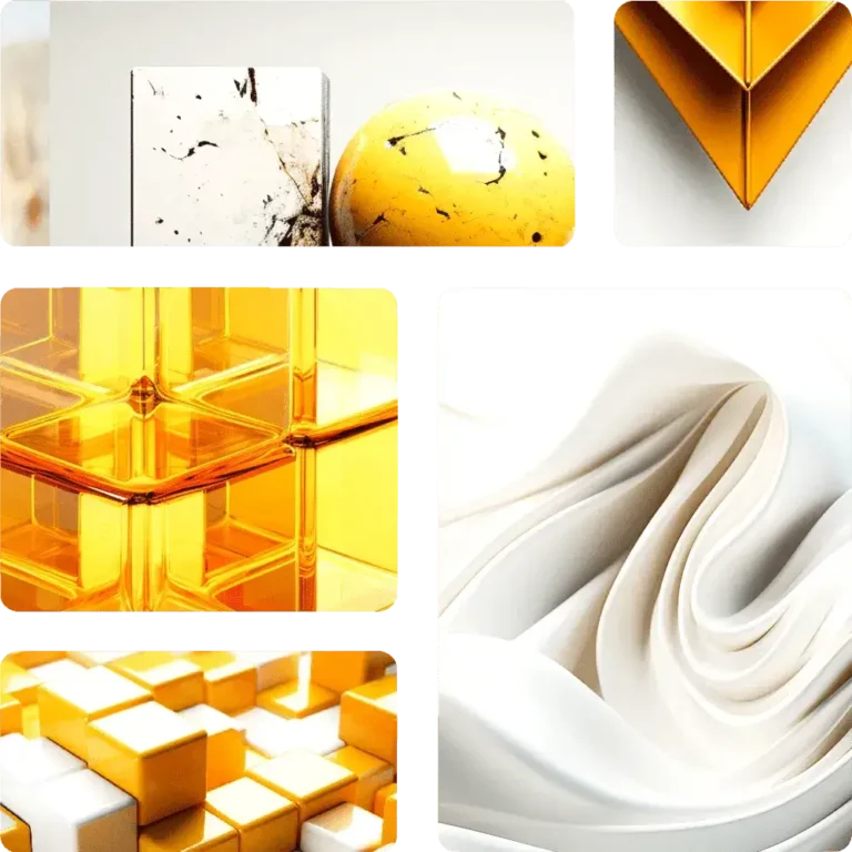 A visually stunning collage of yellow and white objects crafted through the artistry of 3D modeling techniques.